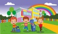 cheerful Children Collecting Garbage ÃÂ°n The Schoolyard. (Recycle